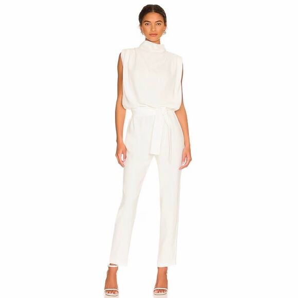 Amanda Uprichard Pants - Amanda Uprichard X Revolve Fabienne Ivory White Sleeveles Tie Waist Jumpsuit S